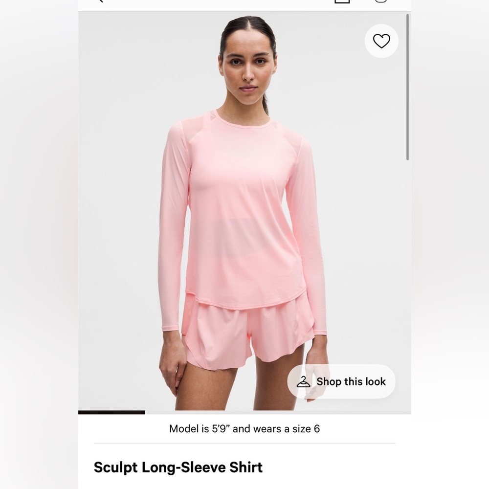 Lululemon Sculpt Long Sleeve Shirt 8 Pink Pearl NWT
